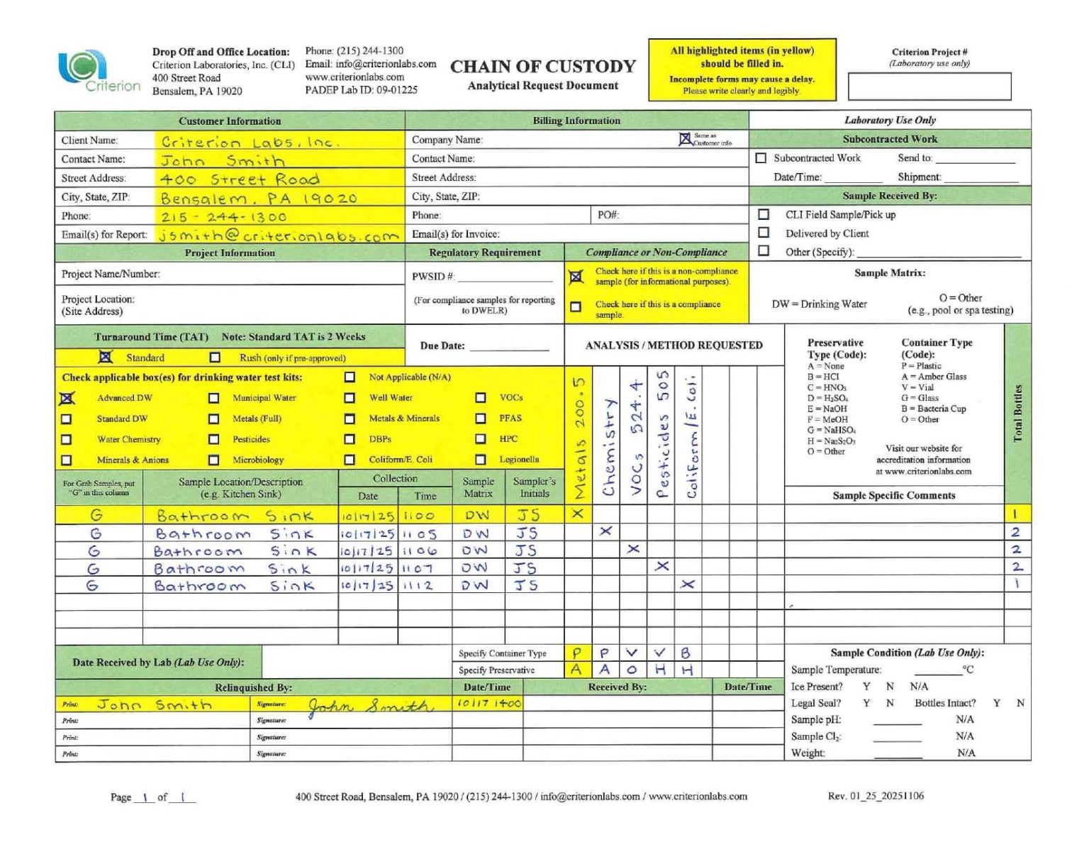 Safety Chain Forms Examples Sampling Forms & Instructions | Criterion